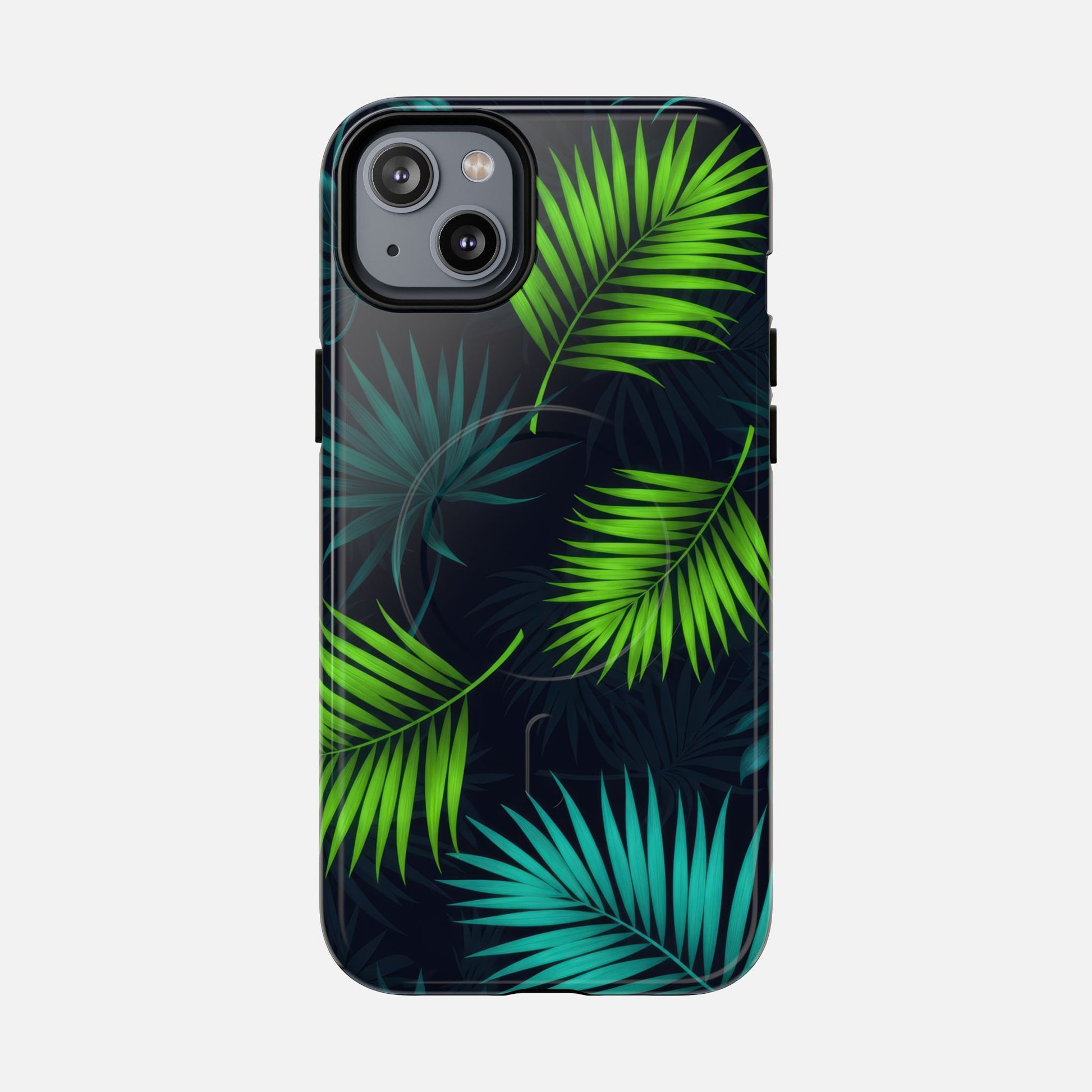 Tropical Palm Tough Magnetic Phone Case — Protective Magnetic iPhone Cover with Green Leaf Design iPhone 14 Plus Glossy Phone Case