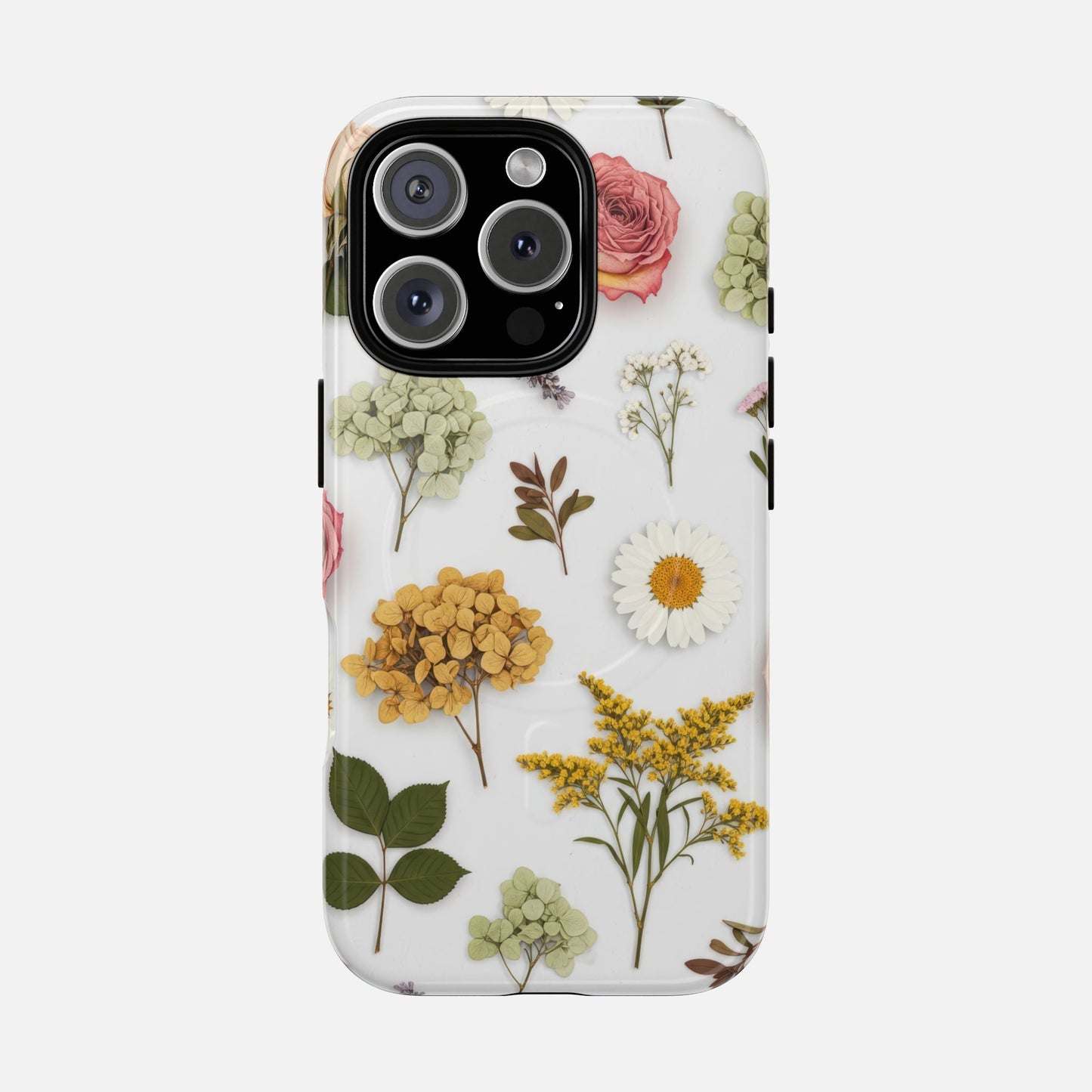 Floral Pressed Flower Tough Magnetic Phone Case — Botanical Dried Flowers Design iPhone 16 Pro Glossy Phone Case
