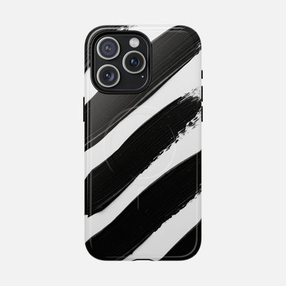 Abstract Black Brushstroke Magnetic Phone Case iPhone 15 Pro Max Glossy Phone Case