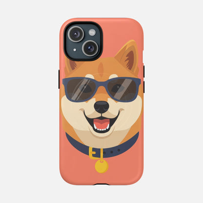 Cute Shiba Inu dog wearing sunglasses phone case with modern design and vibrant colors