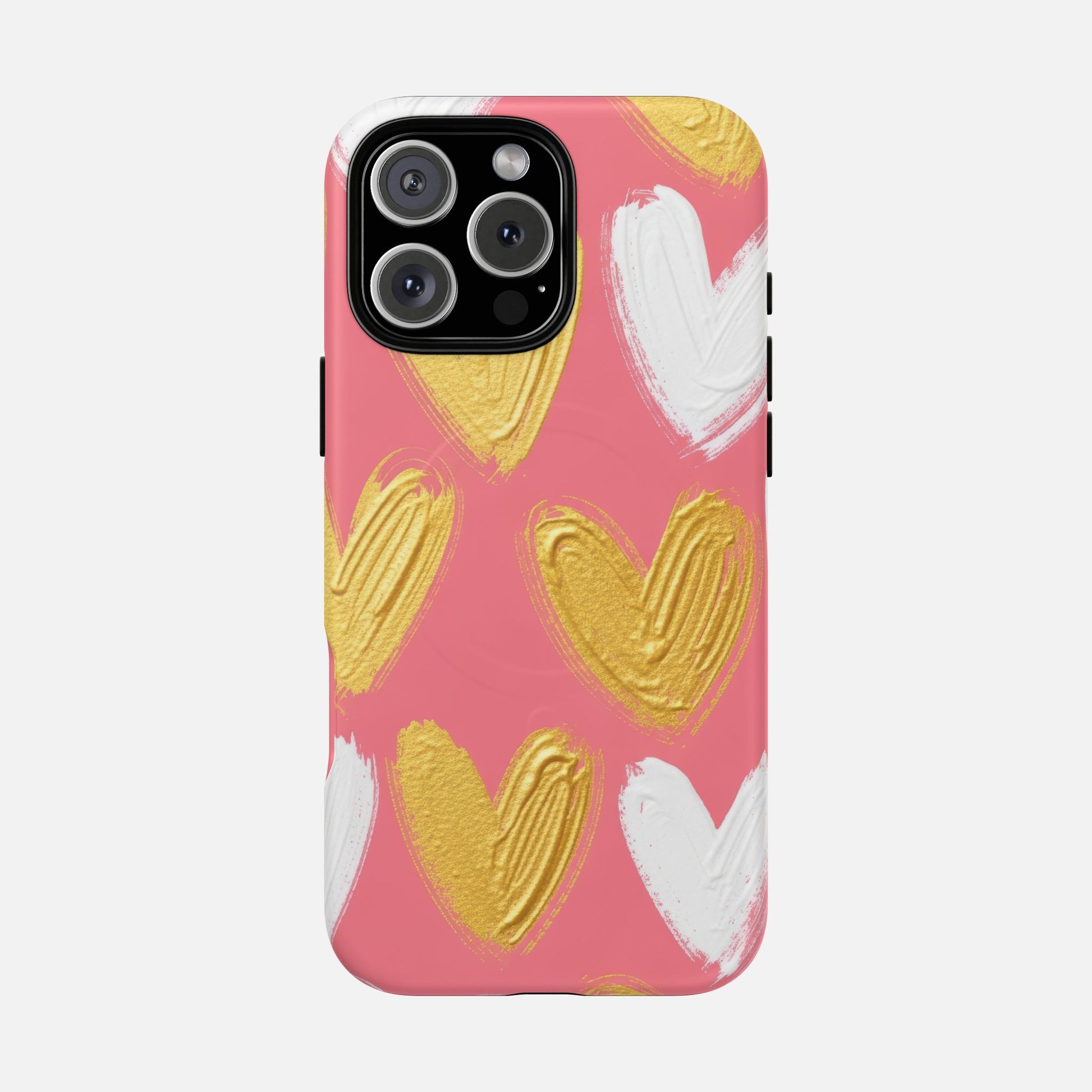 Phone Case — Pink Gold & White Heart Tough Magnetic Case iPhone 16 Pro Max Matte Phone Case
