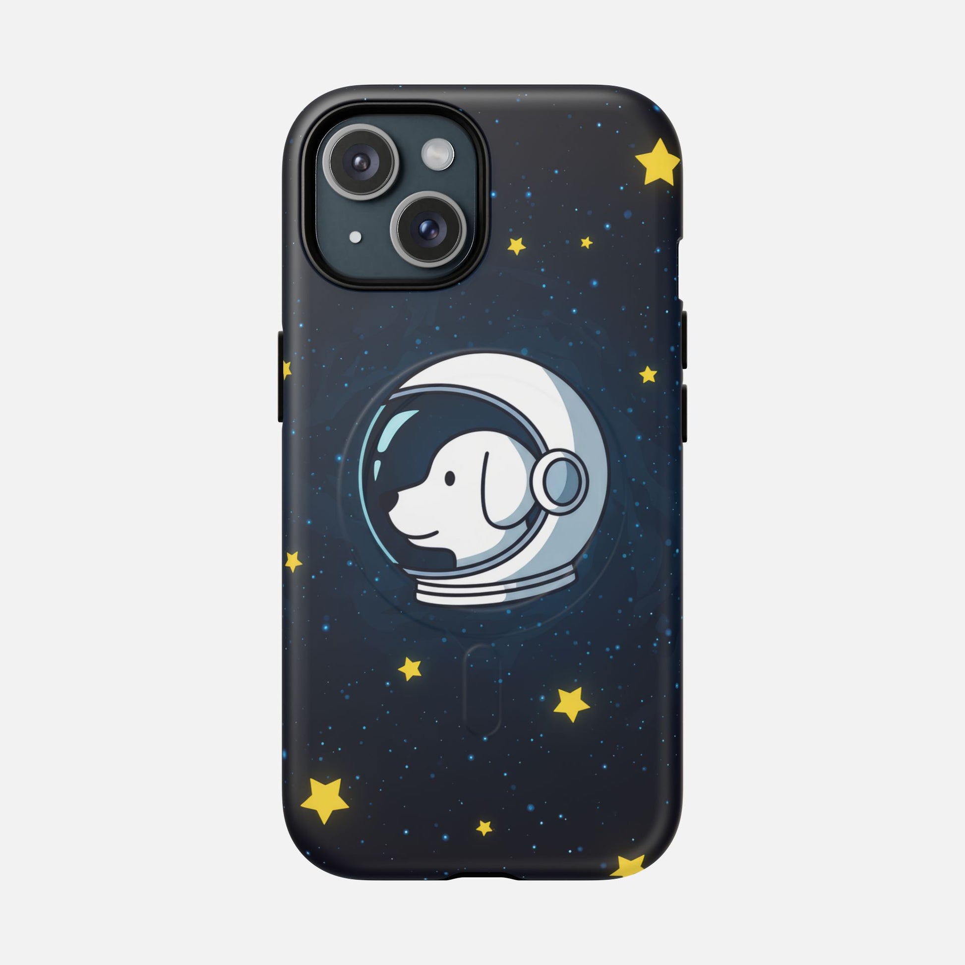 Astronaut Dog Magnetic Phone Case — Cute Space Puppy iPhone Cover with Stars iPhone 15 Matte Phone Case
