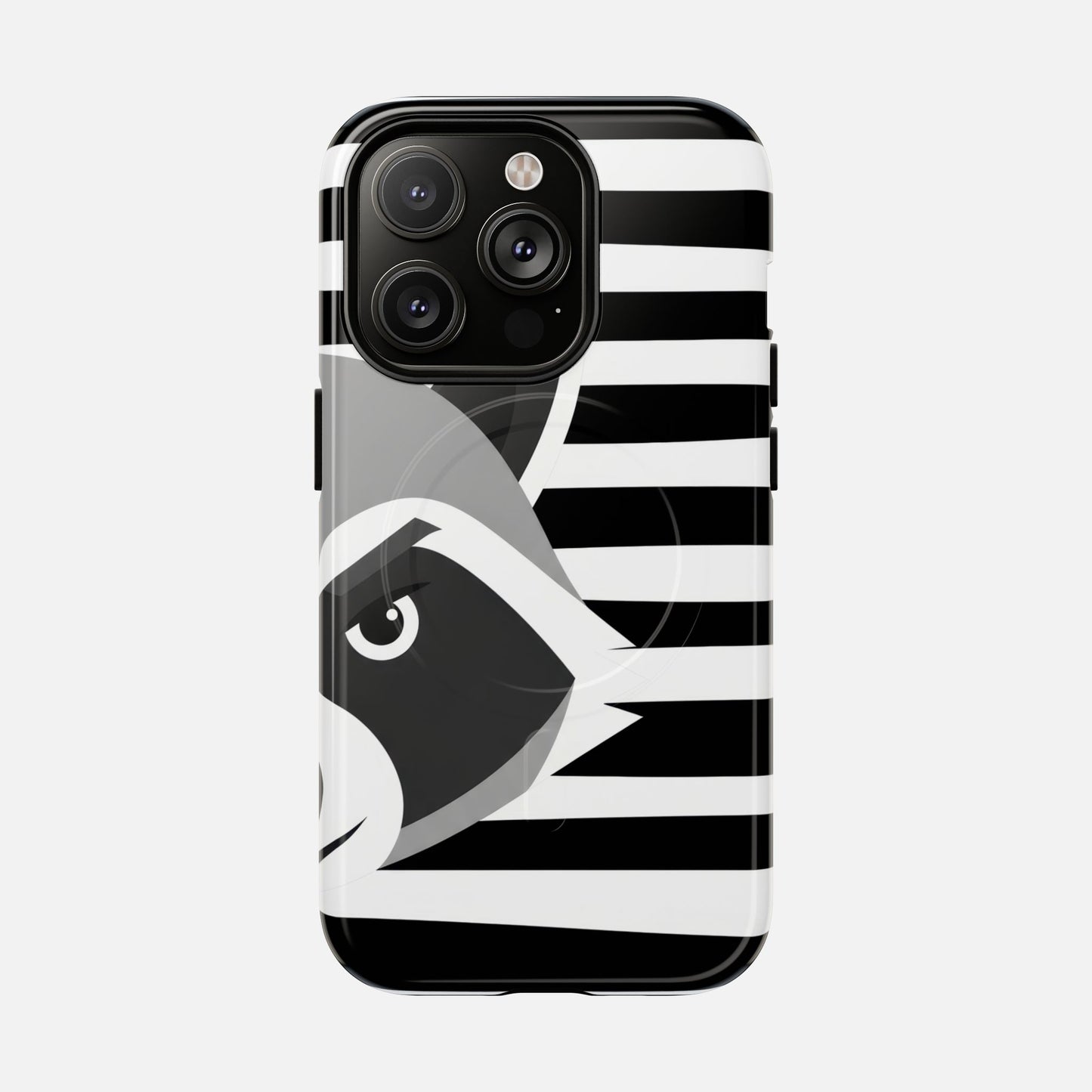Raccoon Stripe Tough Magnetic Phone Case — Black & White Animal Design iPhone 14 Pro Glossy Phone Case