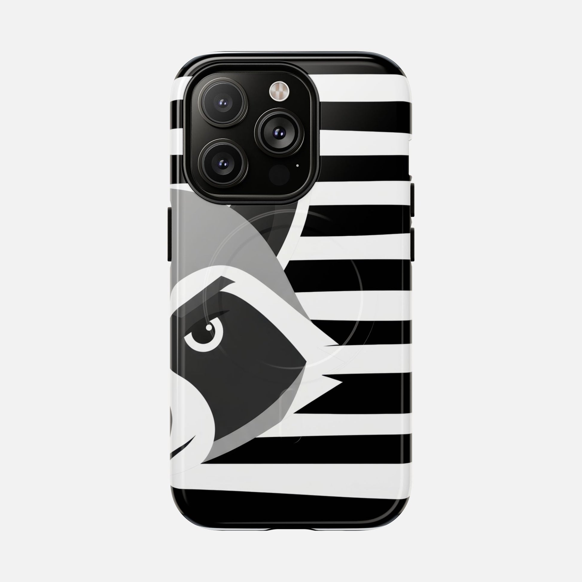 Raccoon Stripe Tough Magnetic Phone Case — Black & White Animal Design iPhone 14 Pro Glossy Phone Case