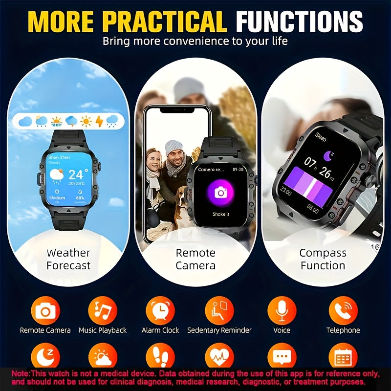 Rugged Smartwatch for Unisex - IP68 Waterproof, Wireless Calls, 100+ Sports Modes - Zaidni Store