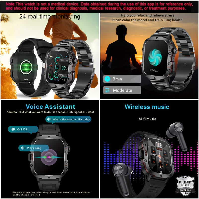 Rugged Smartwatch for Unisex - IP68 Waterproof, Wireless Calls, 100+ Sports Modes - Zaidni Store