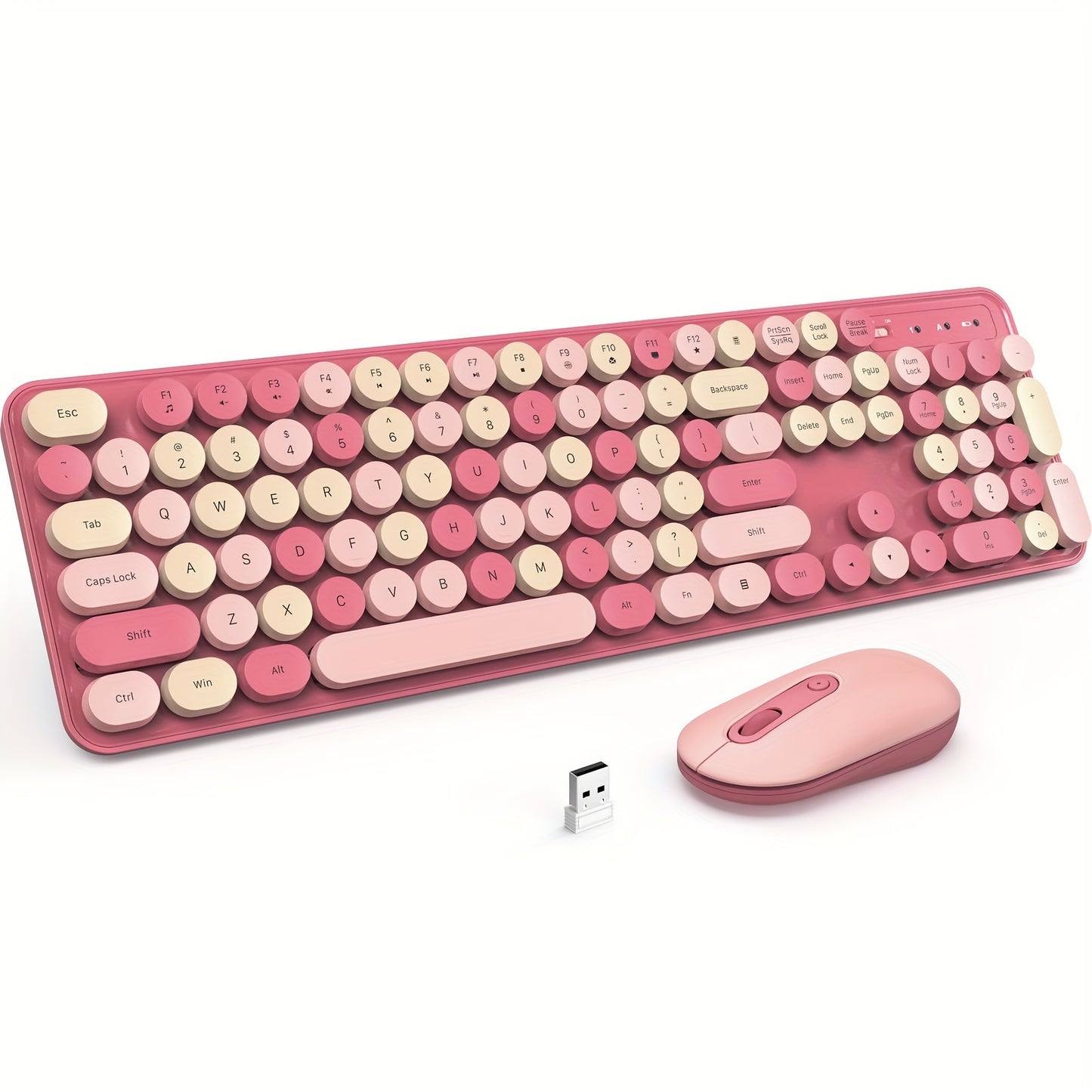 Colorful Wireless Keyboard and Mouse Combo - Silent, Full-Sized Typewriter Design with Round Keycap - Zaidni Store