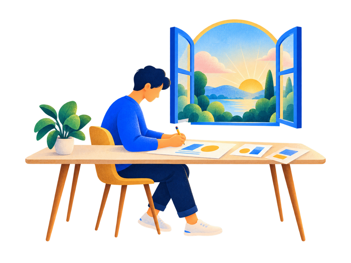 A maker at a work table sketching a digital product idea